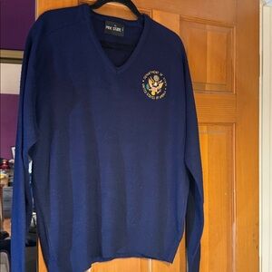 Navy Blue V-Neck Sweater with Embroidered Logo Pine State ,size XL